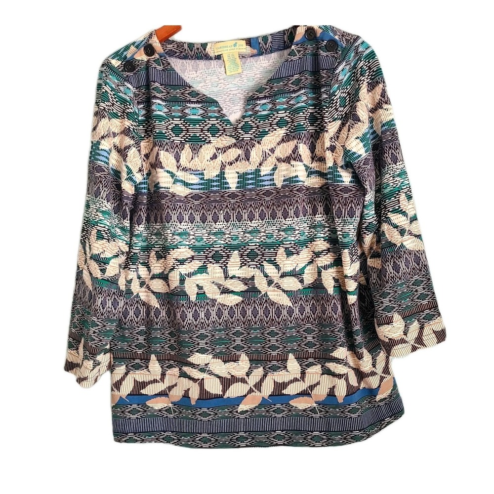 Caribbean Joe Island Top Long Sleeve Shirt for Women, Boho Style, Size XL